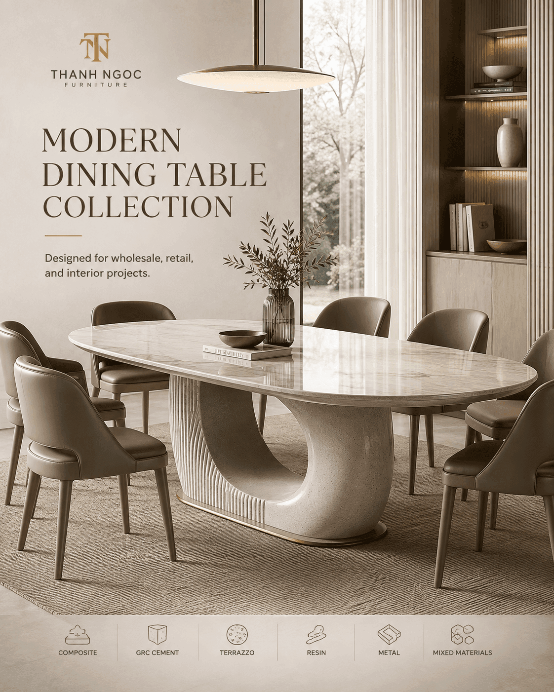 Solid timber dining table with contemporary dining chairs